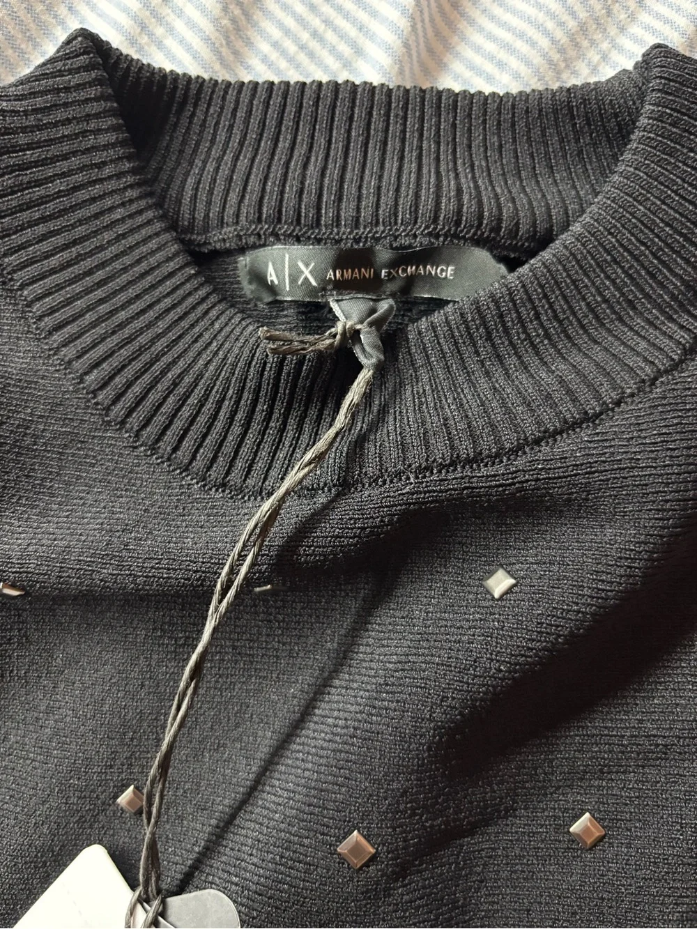 NWT A|X Armani Exchange Black Studded Knit Top - Picture 3 of 4